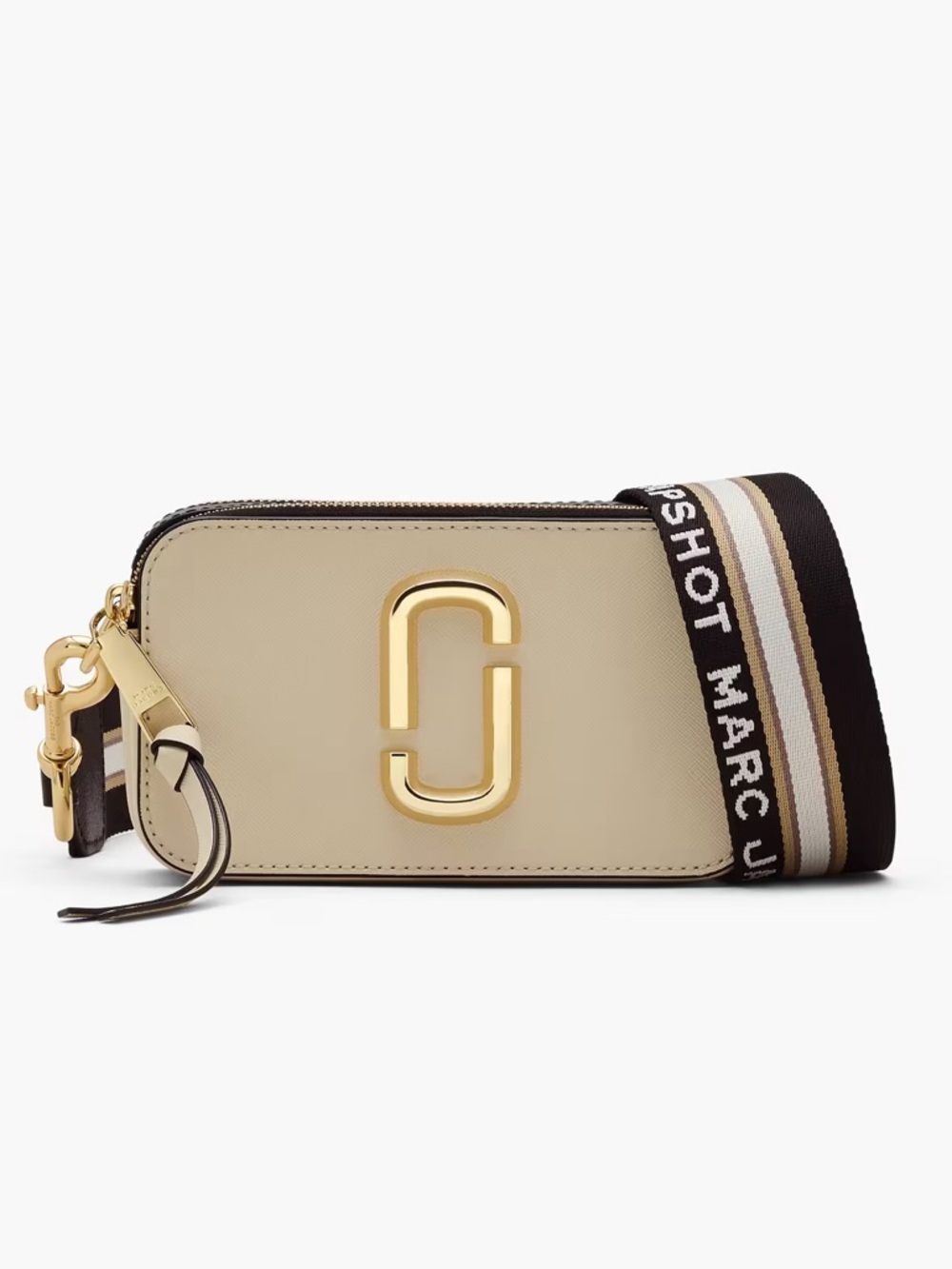 Marc Jacobs Beige Crossbody Snapshot Logo Camera Bag with Striped Strap